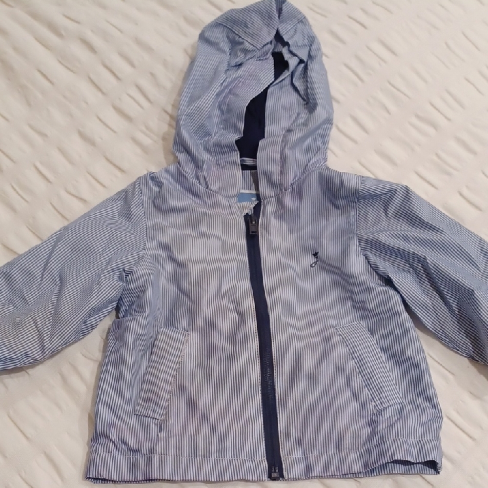 Jacadi Baby Rain Jacket, Size 12M, Navy And White Pinstripe, Kids Uni Raincoat